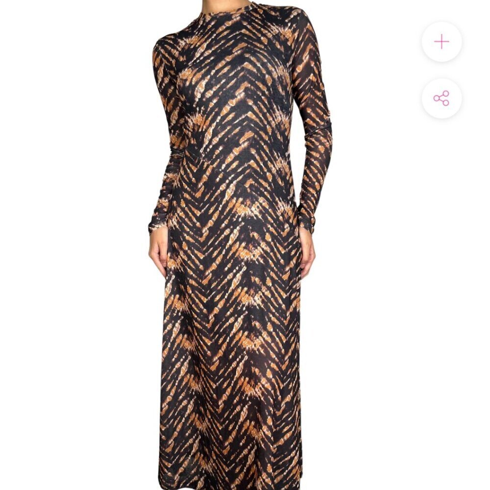 Topshop Tie-Dye Mesh Dress Sheer Sleeves Bodycon Whimsigoth Wicked Indie Size 2